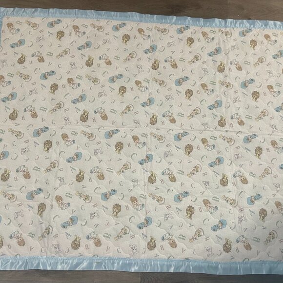 Vintage Precious Moments Crib Blanket 45"x35" ABC's Satin Trim - Pastels Rare - Picture 2 of 4